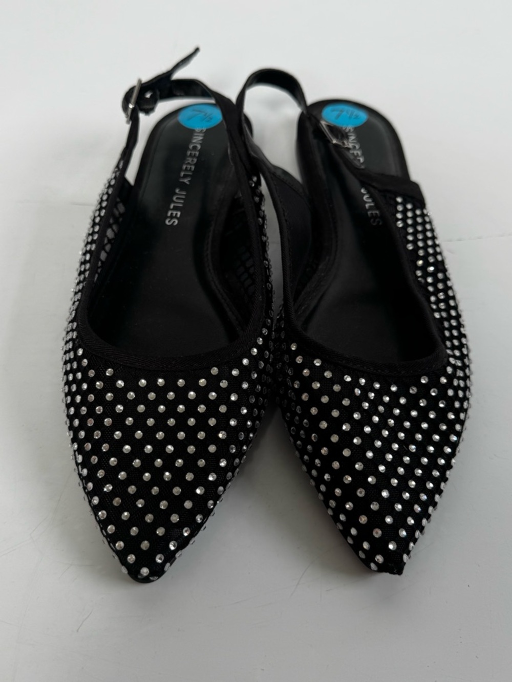 Sincerly Jules Black Pointed Slingback Flats with Silver Rhinestones Size 7.5